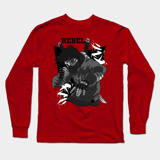 Black And White Rebel Long Sleeve T-Shirt by Pod11 Prints